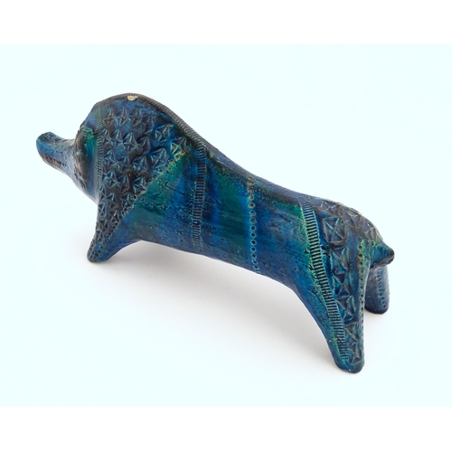 206 - An Italian Aldo Londi for Bitossi model of a boar with a blue glaze. Together with a matching Blue R... 