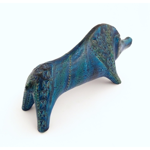 206 - An Italian Aldo Londi for Bitossi model of a boar with a blue glaze. Together with a matching Blue R... 