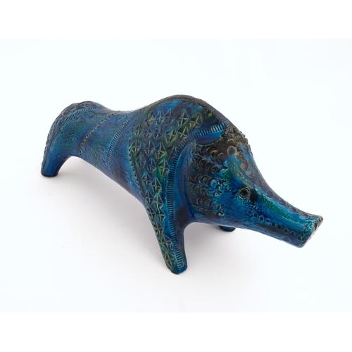 206 - An Italian Aldo Londi for Bitossi model of a boar with a blue glaze. Together with a matching Blue R... 