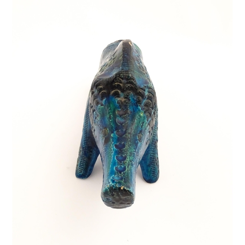 206 - An Italian Aldo Londi for Bitossi model of a boar with a blue glaze. Together with a matching Blue R... 