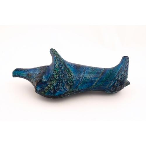 206 - An Italian Aldo Londi for Bitossi model of a boar with a blue glaze. Together with a matching Blue R... 