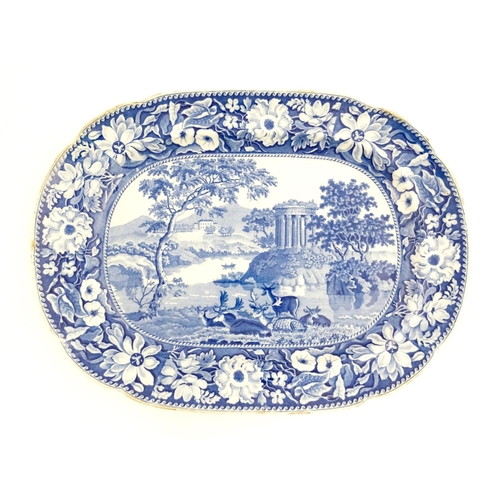 211 - Five assorted 19thC blue and white dinner wares to include three meat plates, a plate and a dish, pa... 