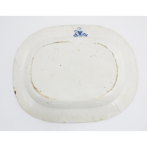 211 - Five assorted 19thC blue and white dinner wares to include three meat plates, a plate and a dish, pa... 