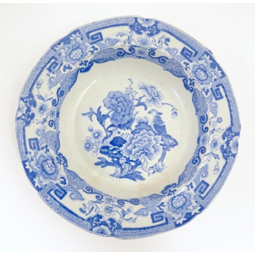 211 - Five assorted 19thC blue and white dinner wares to include three meat plates, a plate and a dish, pa... 