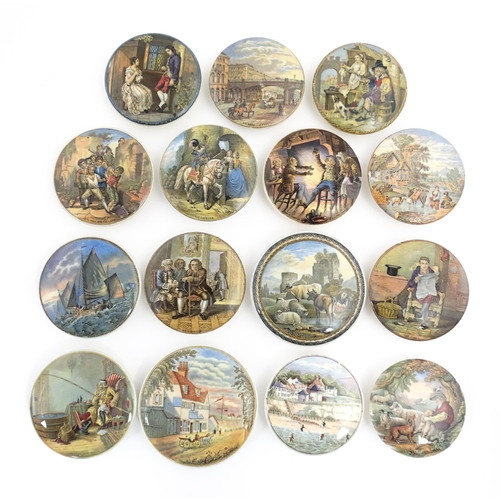 215 - A quantity of Prattware pot lids to include Holborn Viaduct, Dr Johnson, The Times, No by Heavens Ex... 