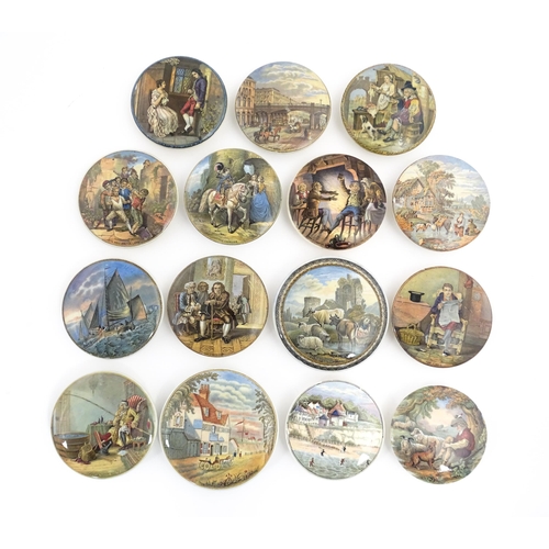 215 - A quantity of Prattware pot lids to include Holborn Viaduct, Dr Johnson, The Times, No by Heavens Ex... 