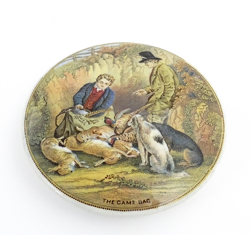 217 - A quantity of Prattware pot lids to include Belle Vue Tavern, The Game Bag, Peace, Lend a Bite, The ... 