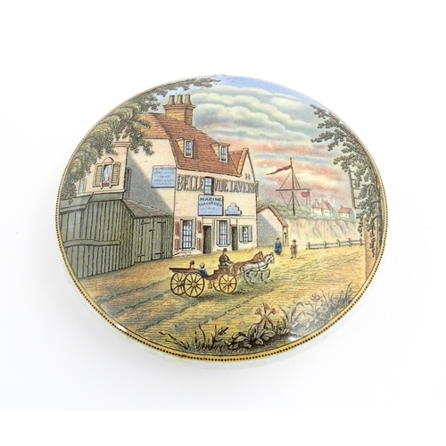 217 - A quantity of Prattware pot lids to include Belle Vue Tavern, The Game Bag, Peace, Lend a Bite, The ... 