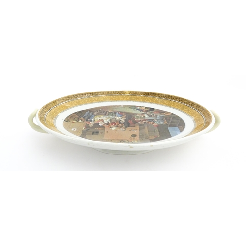 218 - Three shaped pot lids, one depicting Crystal Palace, and two after Philips Wouwerman. Together with ... 