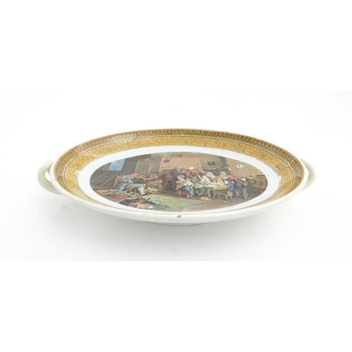 218 - Three shaped pot lids, one depicting Crystal Palace, and two after Philips Wouwerman. Together with ... 