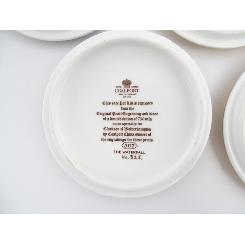 220 - Five Coalport limited edition pot lids after Prattware examples to include The Maid Servant, St Paul... 