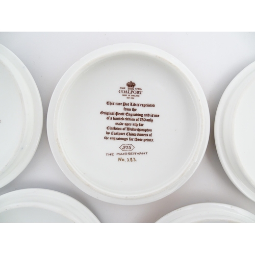 220 - Five Coalport limited edition pot lids after Prattware examples to include The Maid Servant, St Paul... 