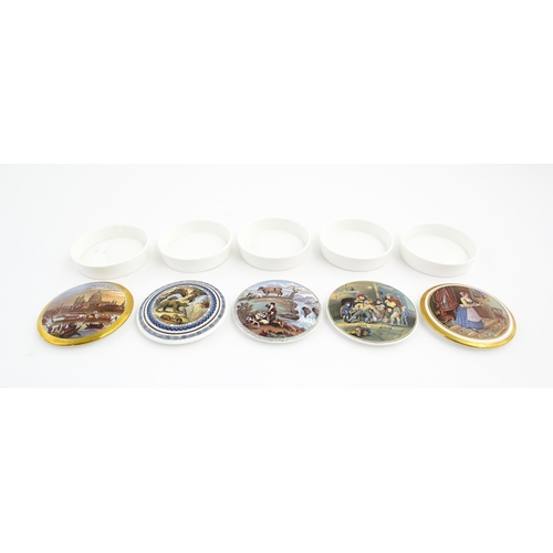 220 - Five Coalport limited edition pot lids after Prattware examples to include The Maid Servant, St Paul... 