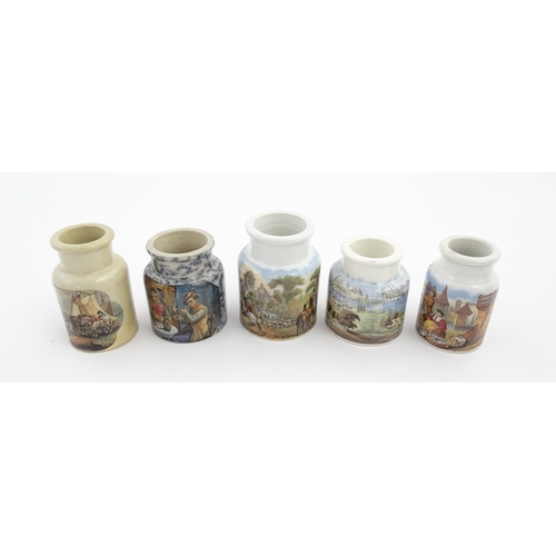 221 - Five Prattware jars to include Meet of the Foxhounds, The Smokers, Fish Market, Constantinople, etc.... 