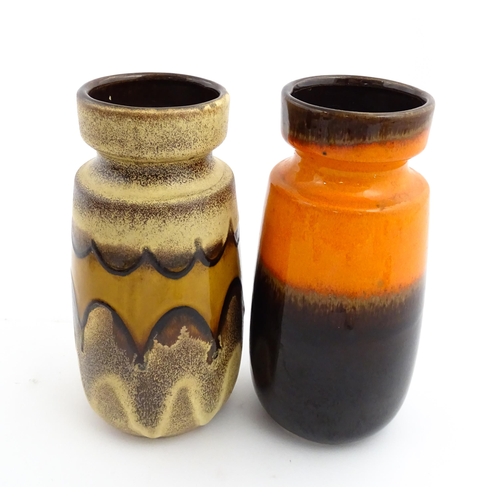 241 - Two West German Scheurich vases one with a mottled glaze and banded detail, the other with orange an... 