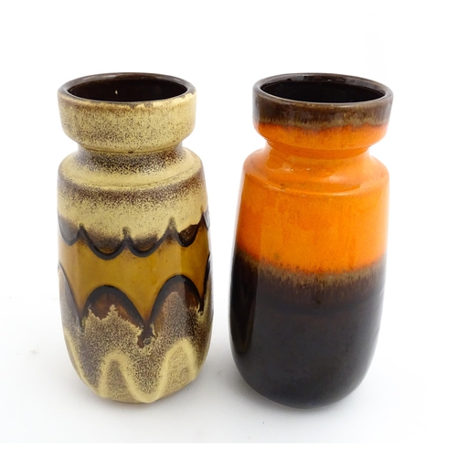 241 - Two West German Scheurich vases one with a mottled glaze and banded detail, the other with orange an... 