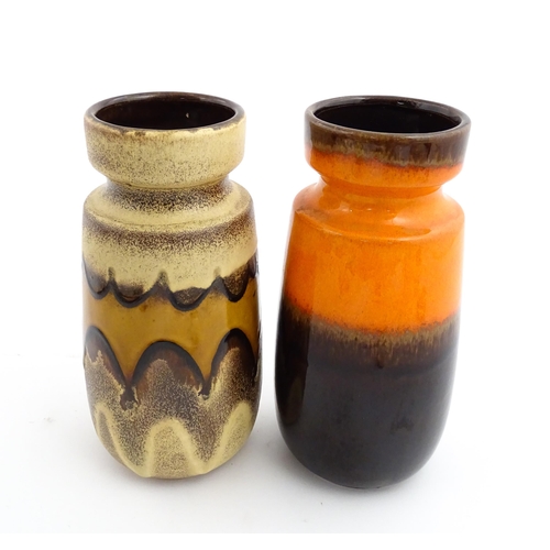 241 - Two West German Scheurich vases one with a mottled glaze and banded detail, the other with orange an... 