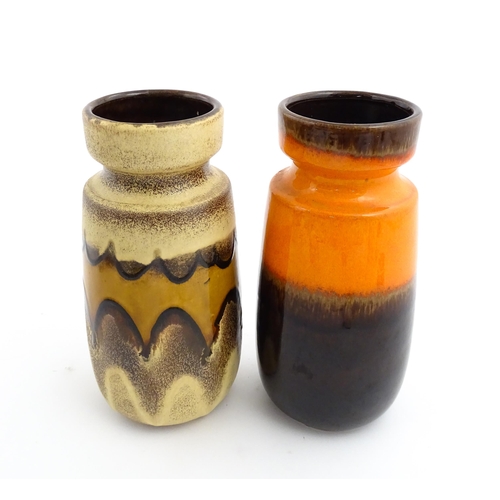 241 - Two West German Scheurich vases one with a mottled glaze and banded detail, the other with orange an... 