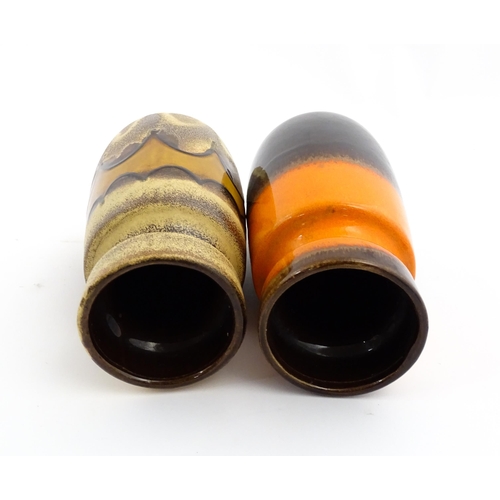 241 - Two West German Scheurich vases one with a mottled glaze and banded detail, the other with orange an... 