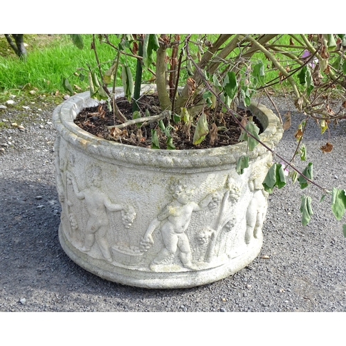 824 - Garden / Architectural: a large early to mid 20thC planter, with cherub decoration, approx 24