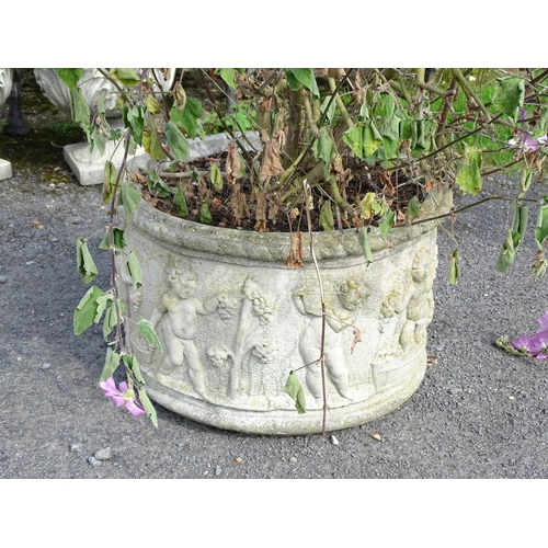 824 - Garden / Architectural: a large early to mid 20thC planter, with cherub decoration, approx 24