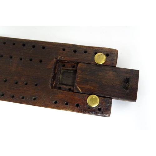 857 - Toys: Three cribbage boards comprising one with a copper mount decorated with flowers, one with inla... 