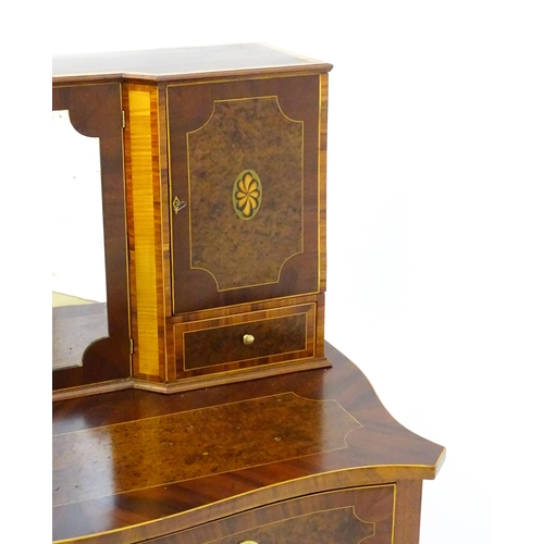 1437 - A 19thC Bonheur du jour, the top having marquetry inlaid doors that open to show three short drawers... 