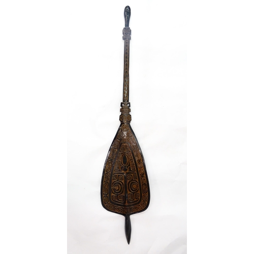 1109 - Ethnographic / Native / Tribal : A 20thC French Polynesian ceremonial paddle with carved banded deco... 