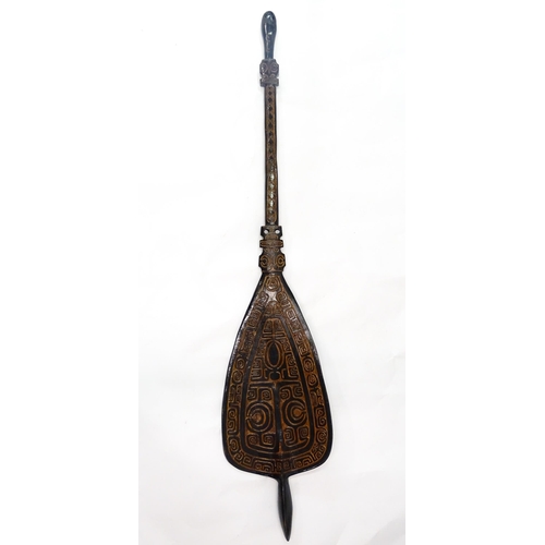 1109 - Ethnographic / Native / Tribal : A 20thC French Polynesian ceremonial paddle with carved banded deco... 