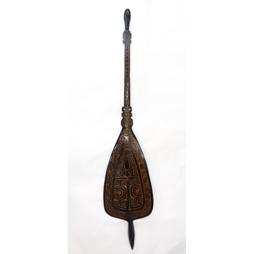 1109 - Ethnographic / Native / Tribal : A 20thC French Polynesian ceremonial paddle with carved banded deco... 