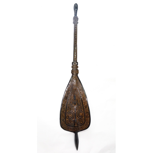 1109 - Ethnographic / Native / Tribal : A 20thC French Polynesian ceremonial paddle with carved banded deco... 