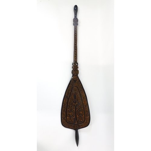 1109 - Ethnographic / Native / Tribal : A 20thC French Polynesian ceremonial paddle with carved banded deco... 