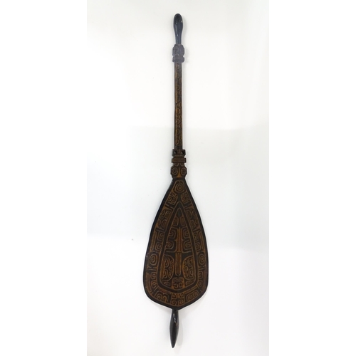 1109 - Ethnographic / Native / Tribal : A 20thC French Polynesian ceremonial paddle with carved banded deco... 