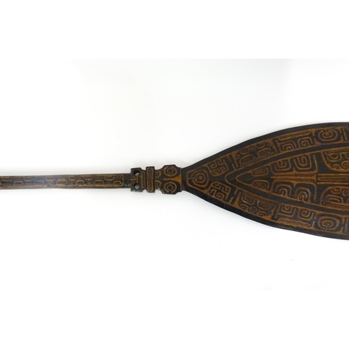 1109 - Ethnographic / Native / Tribal : A 20thC French Polynesian ceremonial paddle with carved banded deco... 