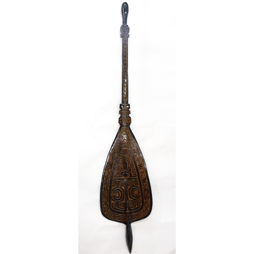 1109 - Ethnographic / Native / Tribal : A 20thC French Polynesian ceremonial paddle with carved banded deco... 