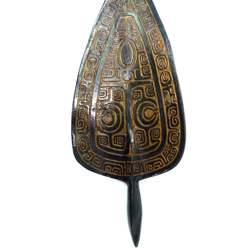 1109 - Ethnographic / Native / Tribal : A 20thC French Polynesian ceremonial paddle with carved banded deco... 