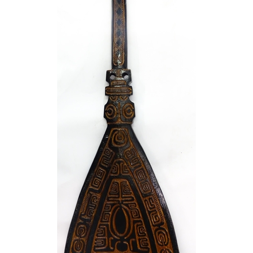 1109 - Ethnographic / Native / Tribal : A 20thC French Polynesian ceremonial paddle with carved banded deco... 