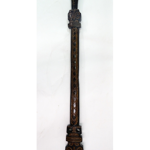 1109 - Ethnographic / Native / Tribal : A 20thC French Polynesian ceremonial paddle with carved banded deco... 