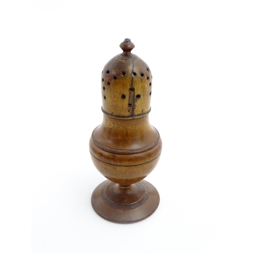 1127 - Treen : A 19thC turned sycamore muffineer / sugar caster. From the A. J. Levi Collection, no. 635, l... 