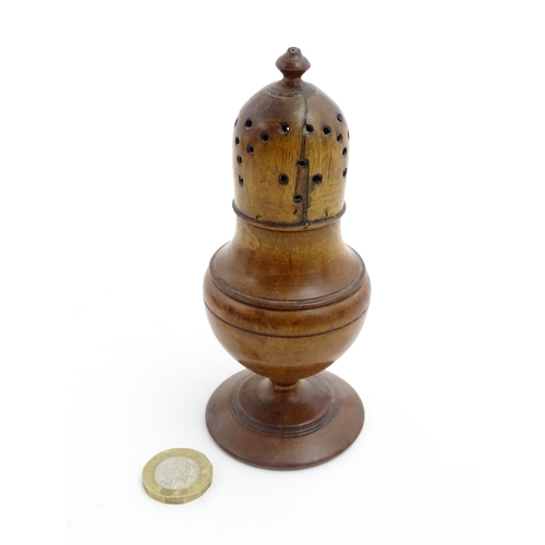 1127 - Treen : A 19thC turned sycamore muffineer / sugar caster. From the A. J. Levi Collection, no. 635, l... 