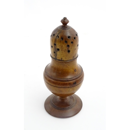 1127 - Treen : A 19thC turned sycamore muffineer / sugar caster. From the A. J. Levi Collection, no. 635, l... 