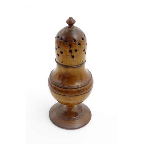 1127 - Treen : A 19thC turned sycamore muffineer / sugar caster. From the A. J. Levi Collection, no. 635, l... 