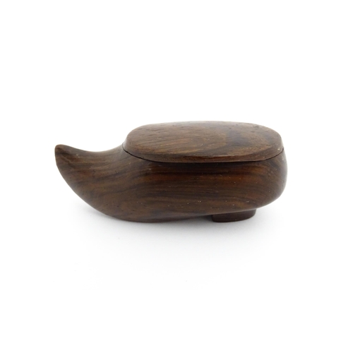 1193 - Treen : A 19thC Continental shoe snuff box of clog form with upturned toe and hinged lid. Approx. 3 ... 