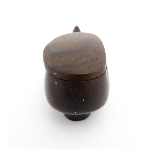 1193 - Treen : A 19thC Continental shoe snuff box of clog form with upturned toe and hinged lid. Approx. 3 ... 