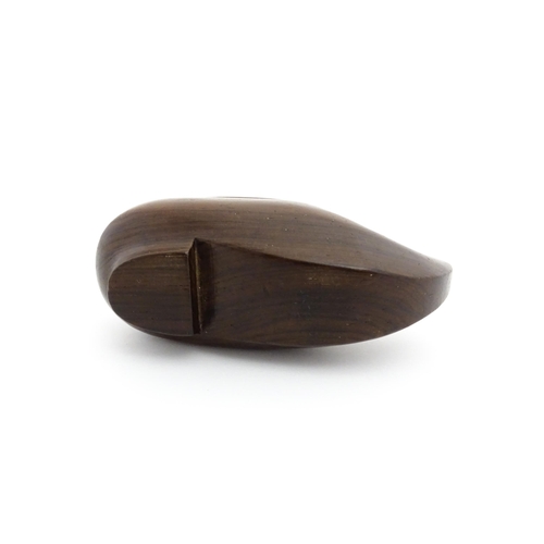 1193 - Treen : A 19thC Continental shoe snuff box of clog form with upturned toe and hinged lid. Approx. 3 ... 