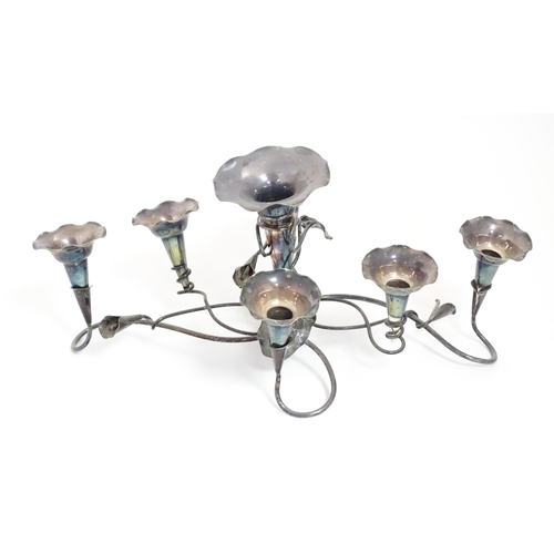 577 - A Mappin & Webb Art Nouveau silver plate six branch centrepiece epergne with floral detail, marked w... 