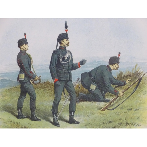 834 - Militaria : Two lithographs after Richard Simkin, depicting soldiers of the Kings Royal Rifle Corps ... 