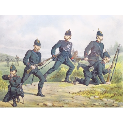 834 - Militaria : Two lithographs after Richard Simkin, depicting soldiers of the Kings Royal Rifle Corps ... 