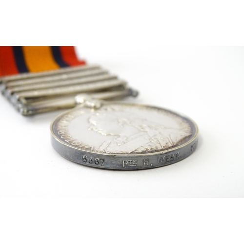 837 - Militaria , Boer War : a Queen's South Africa medal awarded to 6367 Pte H. Webb, Yorkshire Regiment,... 