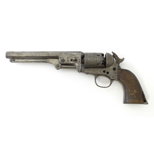 842 - Militaria : the major parts of a 19thC Colt model 1851 Navy .36 percussion revolver, the left grip s... 